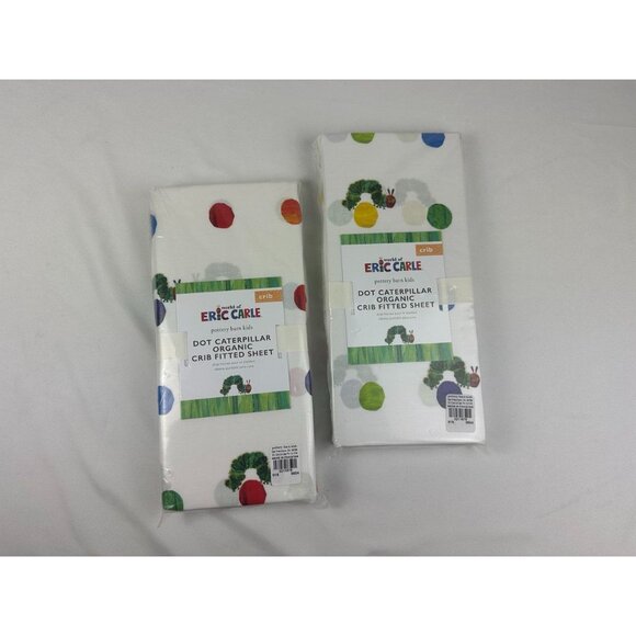 New Bundle Lot of 2 Pottery Barn Kids Eric Carle Dot Caterpillar Organic Crib Fi - Picture 1 of 4